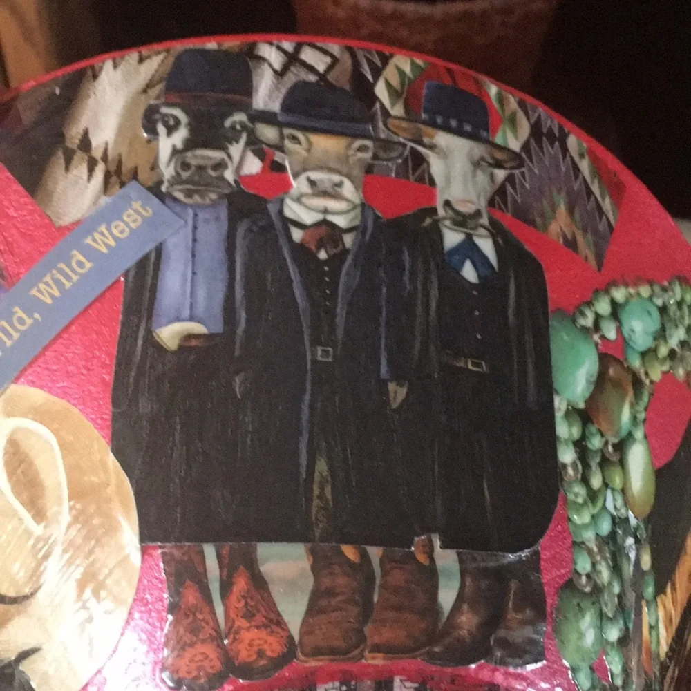 Hand Crafted Vintage Bowl Colorful Southwest Cowboy boots Jewelry Decoupage Art - Picture 10 of 11